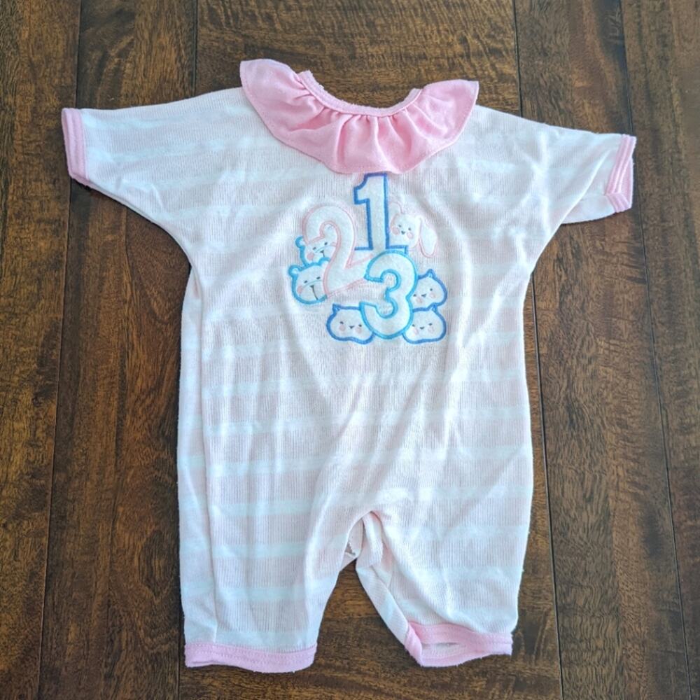 Vintage Gerber Pastel Stripe Soft One Piece Size 3 Months / up to 10 lbs Pink